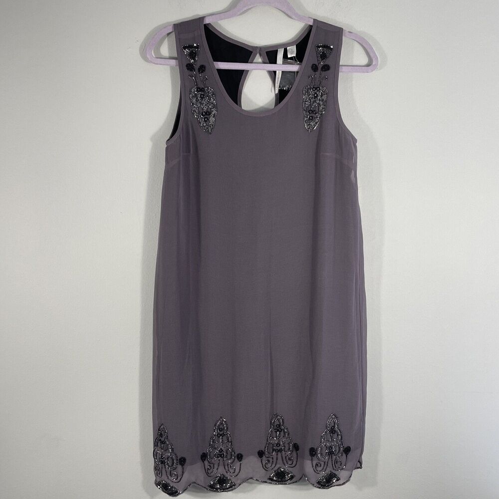 LC Lauren Conrad Embellished Shift Dress Grayish Purple Sleeveless Women's Sz 6